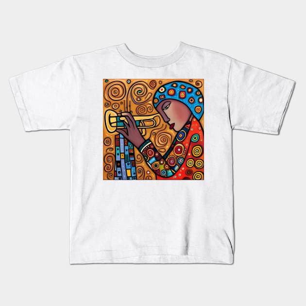 Jazz Musician playing a trumpet Kids T-Shirt by Colin-Bentham